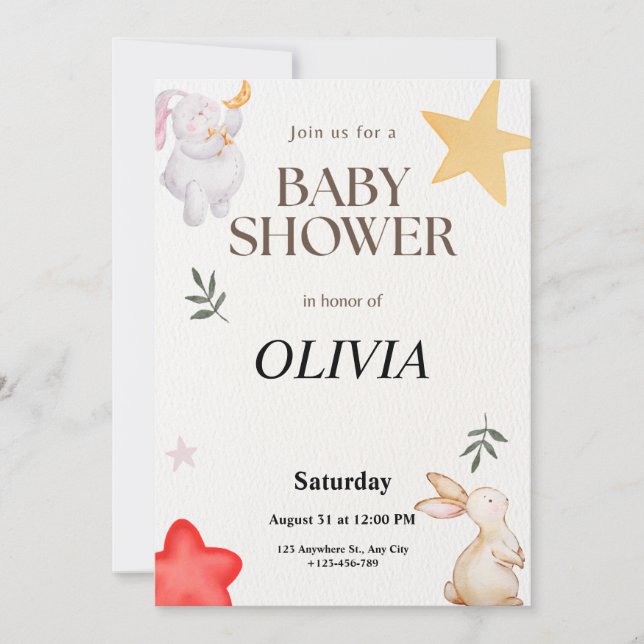 Convite de Chuveiro de Bebê Personalizado Fofinho  (Frente)