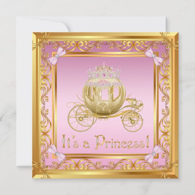 Convite de Chuveiro de Bebê Princesa Dourado Rosa  (Frente)