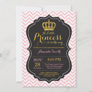 Convite de Chuveiro de Bebê Princesa Rosa e Dourad