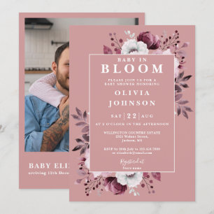 Convite de Chuveiro de Bebê QR Foto Floral Rosa Ba