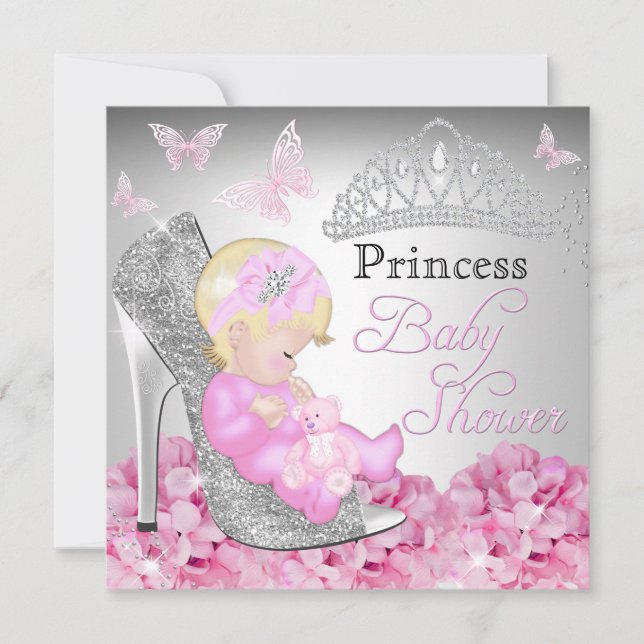 Convite de Chuveiro de Bebê Sapato Brilho Princesa (Frente)