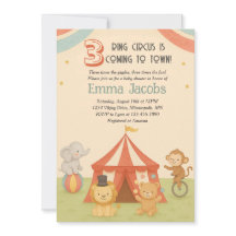 Convite de Chuveiro de Bebê Triplo 3 Ring Circus