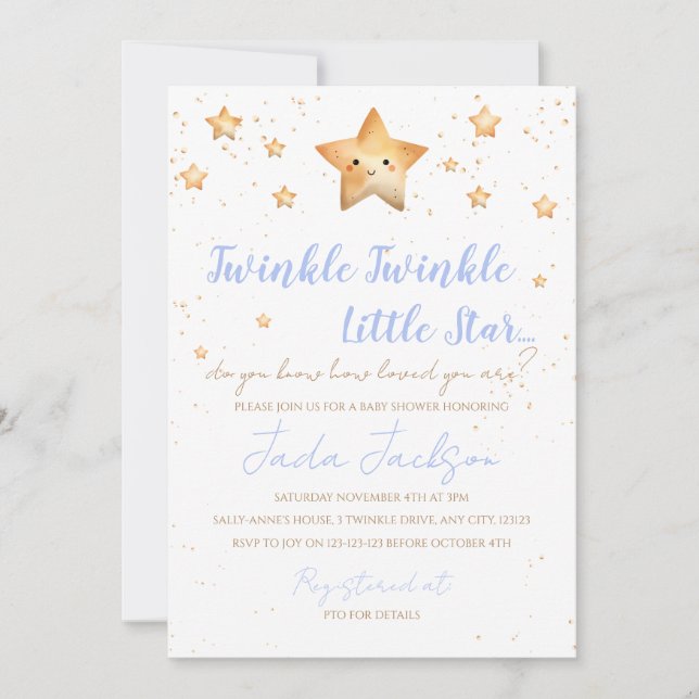 Convite de Chuveiro de Bebê Twinkle Twinkle Little (Frente)