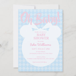 Convite de Chuveiro de Bebê Urso Azul Claro Rosa O