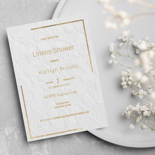 Convite de Chuveiro de Casais de renda floral em o (Elegant white gold floral lace Couples Shower)