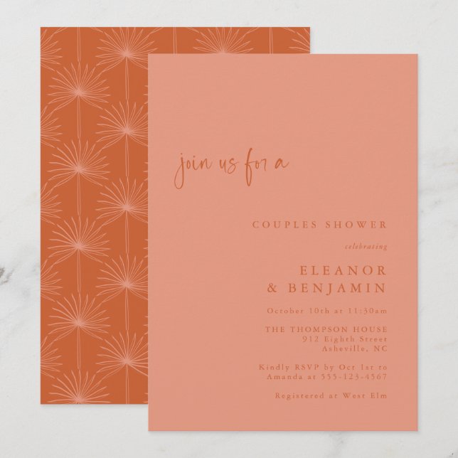 Convite de Chuveiro de Casal Boho Palm Botanical B (Frente/Verso)