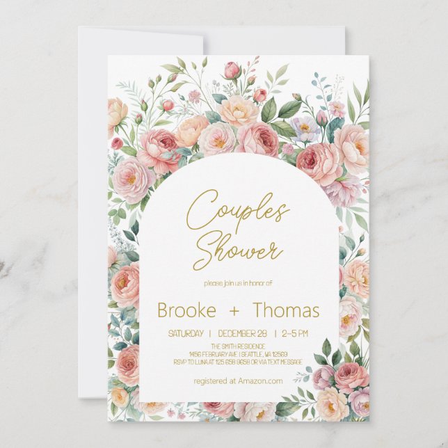 Convite de Chuveiro de Casal com Arco Floral Elega (Frente)