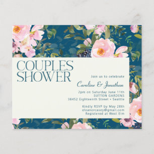 Convite de Chuveiro de Casal Floral Azul Romântico