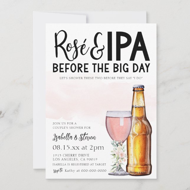 Convite de Chuveiro de Casal Rosé e IPA (Frente)