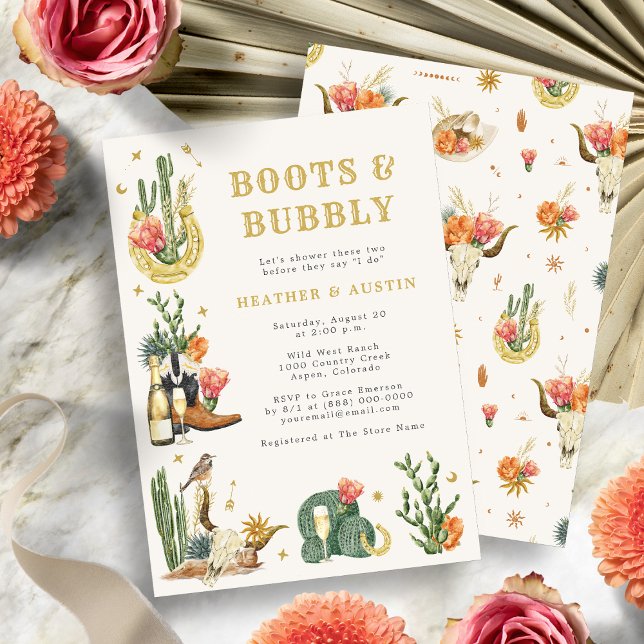 Convite de Chuveiro de Casal Western (Boots and Bubbly Wild West Couple's Shower Western Invitation
)