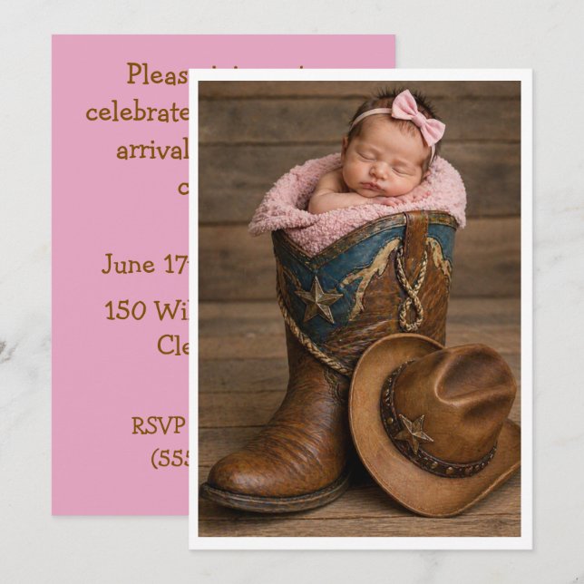 Convite de Chuveiro de Download Digital Baby Cowgi (Frente/Verso)