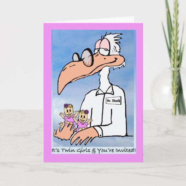 Convite de Chuveiro de Gêmeas Meninas, Dr. Stork (Frente)