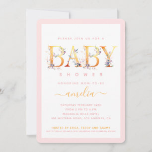 Convite de Chuveiro de Menina Bebê Floral Rosa Dou