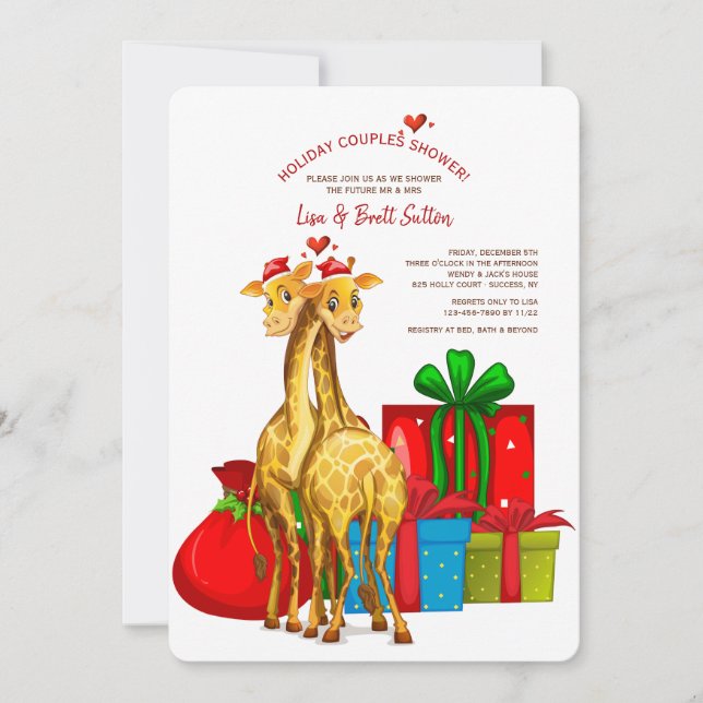 Convite de Chuveiro de Natal para Casais com Giraf (Frente)