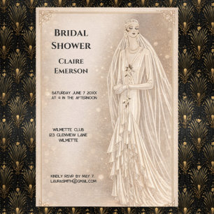 Convite de Chuveiro de Noiva Art Deco Vintage an