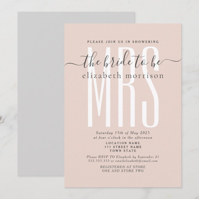 Convite de Chuveiro de Noiva Blush Script (Frente/Verso)