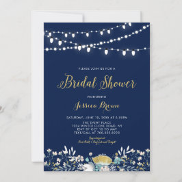 Convite de Chuveiro de Noiva Boho Floral Azul Mari