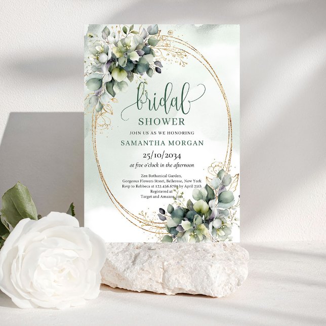 Convite de Chuveiro de Noiva Botânico em Verde Emp (Dusty Green Botanical Bridal Shower Invitation)