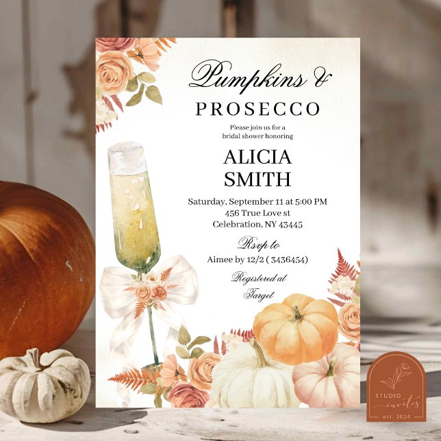 Convite de Chuveiro de Noiva Bow Pumpkins & Prosec (Criador carregado)