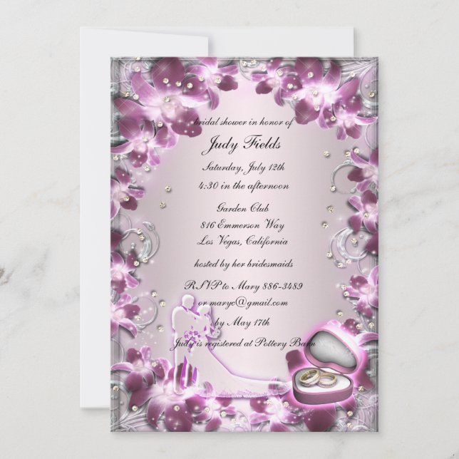 Convite de Chuveiro de Noiva Chic Floral Roxo da M (Frente)