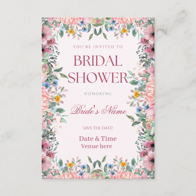 Convite de Chuveiro de Noiva com Borda Floral Vibr (Frente)