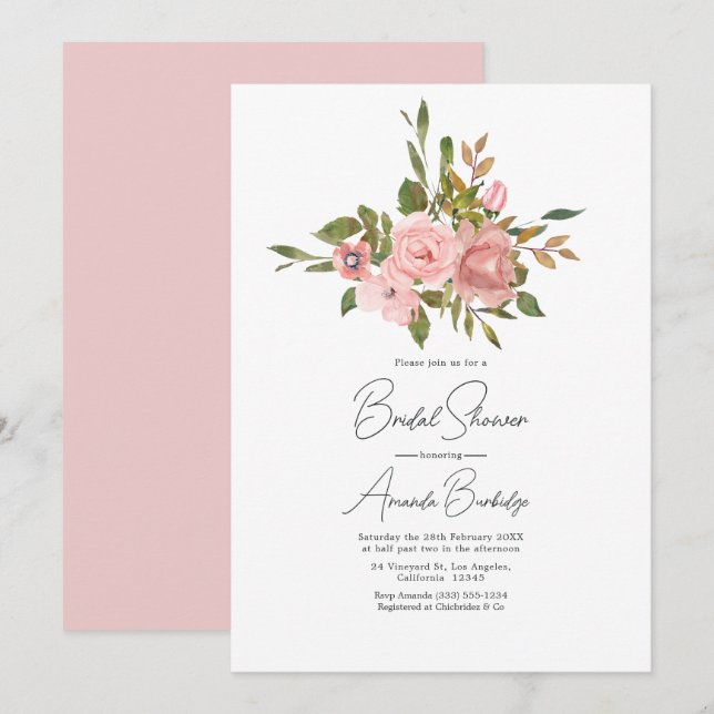 Convite de Chuveiro de Noiva com Floral de Aquarel (Frente/Verso)