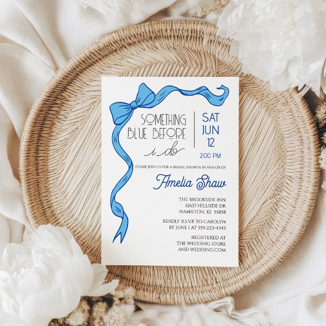 Convite de Chuveiro de Noiva com Laço Azul (Something Blue Bow Bridal Shower Invitation)
