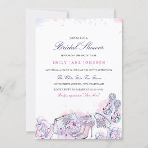 Convite de Chuveiro de Noiva Cristal Elegante Rosa
