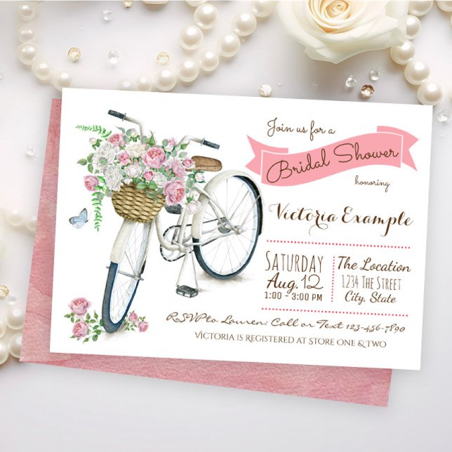 Convite de Chuveiro de Noiva de Bicicleta (Cute watercolor bicycle bridal shower invitation. Simply add your event details.)