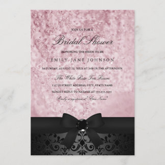 Convite de Chuveiro de Noiva Elegante Preto e Rosa