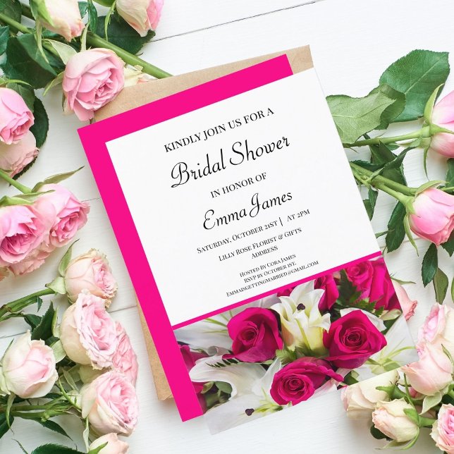 Convite de Chuveiro de Noiva Elegante Rosas & Líri (Indulge in Timeless Elegance: Elevate Your Bridal Shower Celebration.)