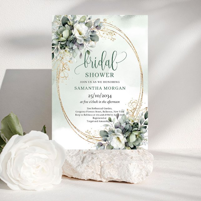 Convite de Chuveiro de Noiva em Aquarela Verde Emp (Dusty Green Watercolor Bridal Shower Invitation)