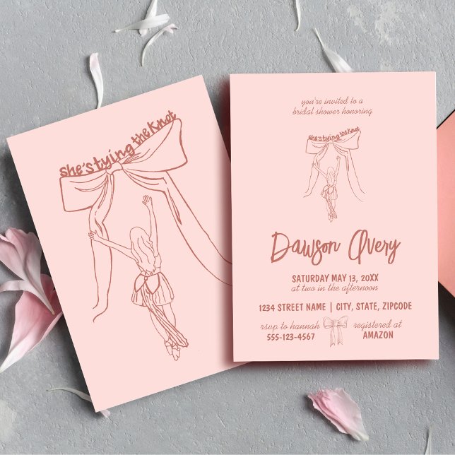 Convite de Chuveiro de Noiva Estiloso e Excêntrico (feminine and whimsical hand drawn coquette aesthetic double sided bridal shower invitations)