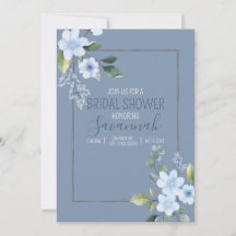 Convite de Chuveiro de Noiva Floral Azul Aquarela