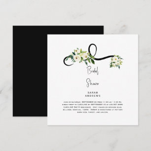 Convite de Chuveiro de Noiva Floral Branco Preto e