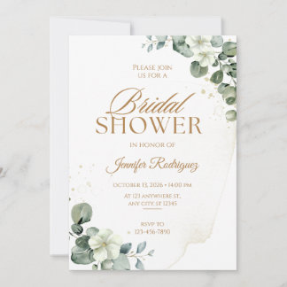 Convite de Chuveiro de Noiva Floral Dourado Elegan