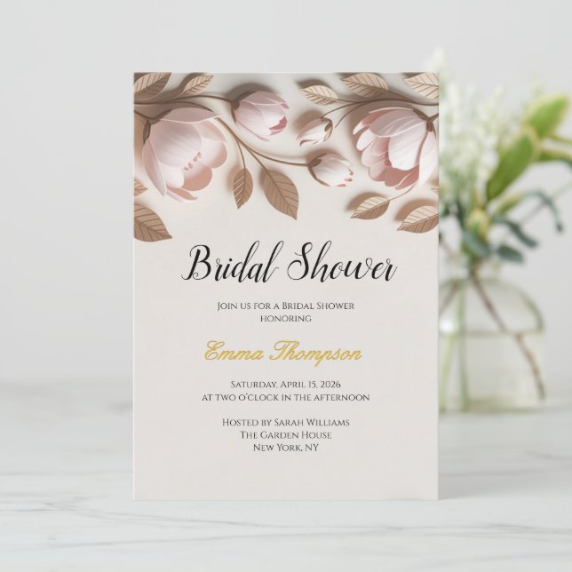 Convite de Chuveiro de Noiva Floral Elegante (Em pé/Frente)