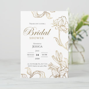 Convite de Chuveiro de Noiva Floral Elegante Ouro 