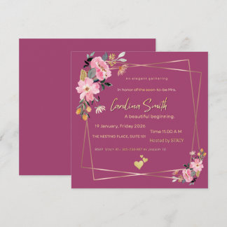 Convite de Chuveiro de Noiva Floral Magenta – Eleg