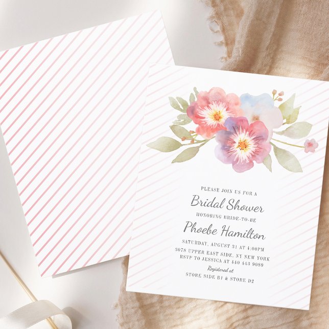 Convite de Chuveiro de Noiva Floral Moderno Orçame (Watercolor Pink Floral Bridal Shower Modern Invitation)