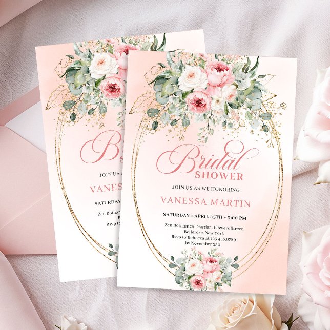 Convite de Chuveiro de Noiva Floral Rosa Empoeirad (Trendy Dusty Pink Floral Bridal Shower Invitation)