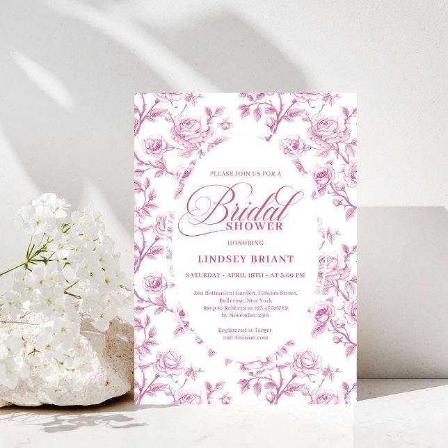 Convite de Chuveiro de Noiva Floral Rosa Poeirento (Elegant Dusty Rose Floral Bridal Shower Invitation)
