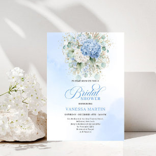 Convite de Chuveiro de Noiva Hydrangea Azul Luxo D