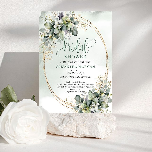 Convite de Chuveiro de Noiva Jardim Dourado Jardim (Golden Garden Greenery Gold Bridal Shower Invitation)