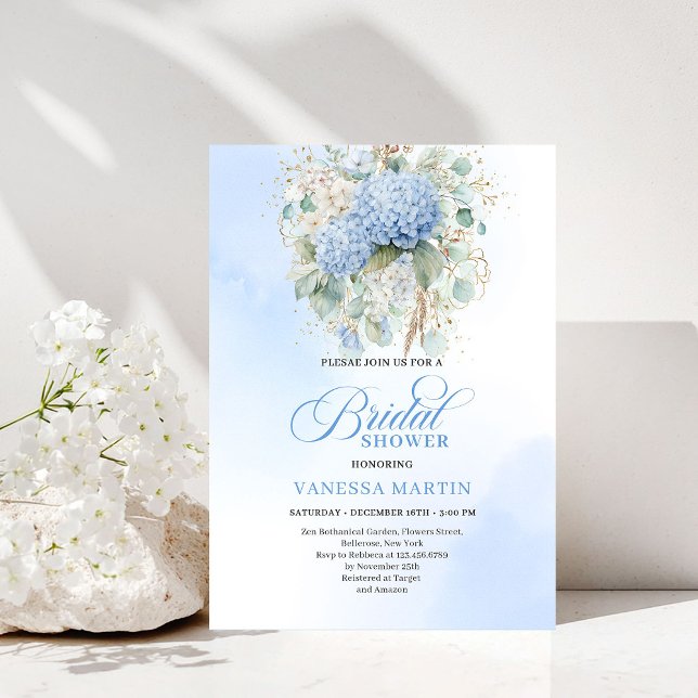 Convite de Chuveiro de Noiva Romântico Boêmio Azul (Romantic Bohemian Blue Floral Bridal Shower Invitation)