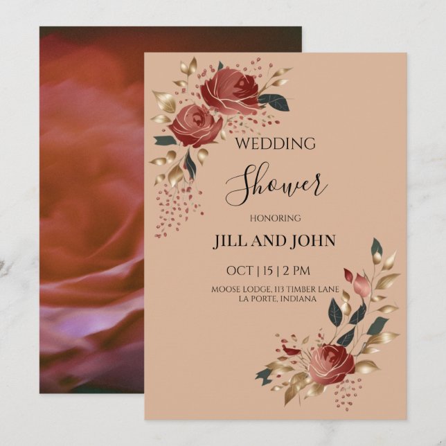 Convite de Chuveiro de Noiva Rosa Bridal Moderno  (Frente/Verso)