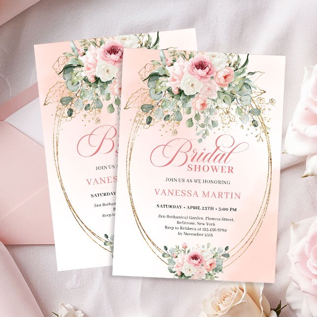 Convite de Chuveiro de Noiva Rosas Cor-de-rosa Boh (Trendy Boho Blush Roses Bridal Shower Invitation)