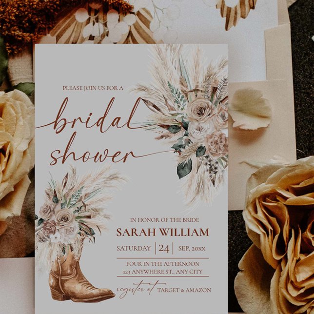 Convite de Chuveiro de Noiva Western Boots (Western Boots Bridal Shower Invitation | Rustic Boho Cowgirl Template)