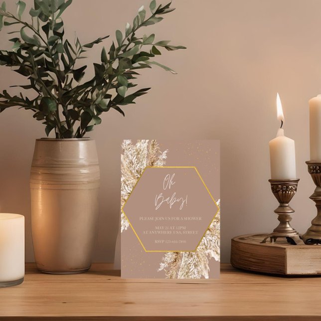 Convite de Chuveiro de Pampas Boho em Tom Neutro (Criador carregado)