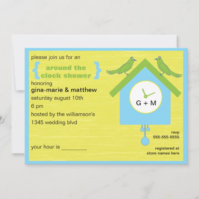 Convite de Chuveiro em Torno do Relógio (Frente)